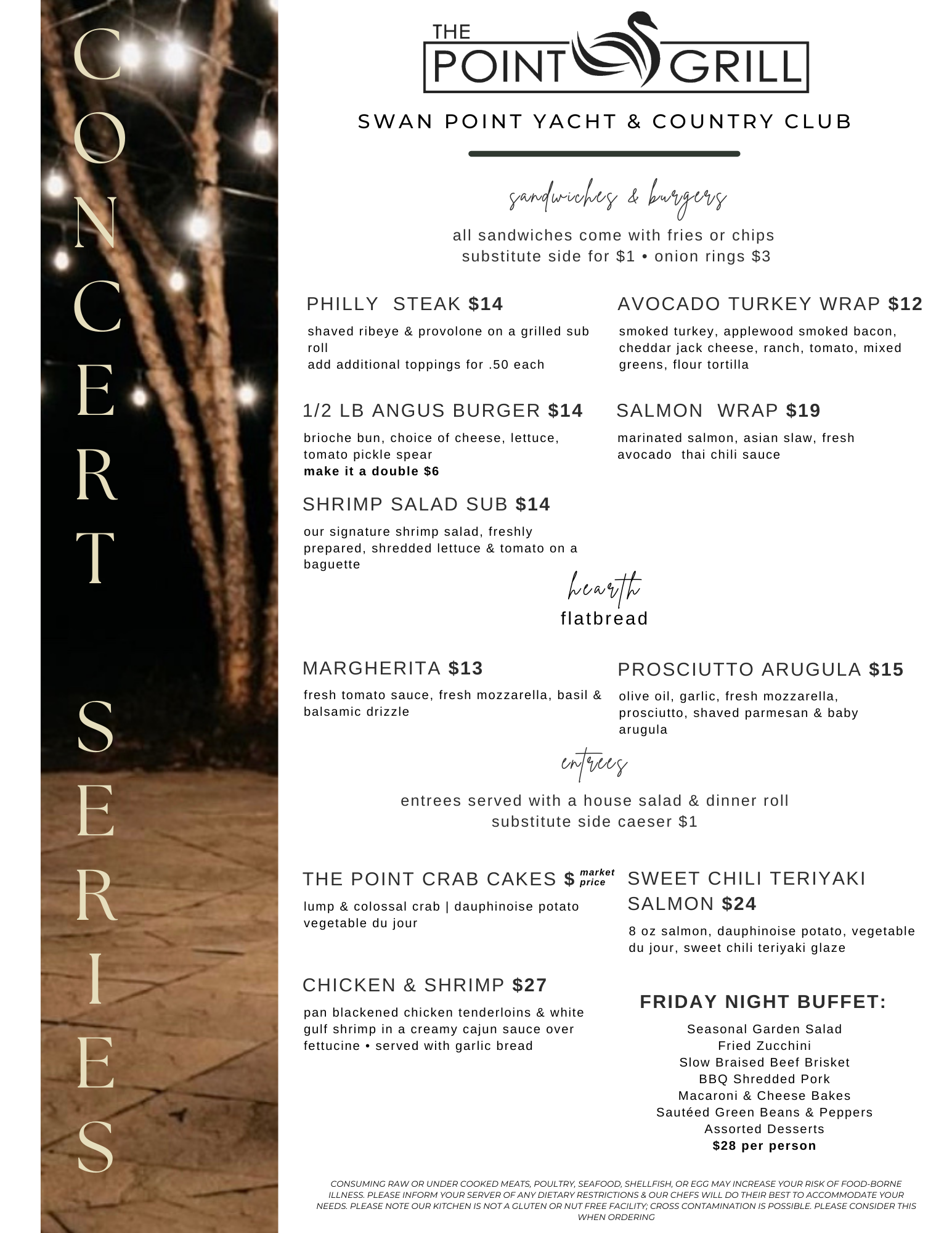 Swan club shop dinner menu